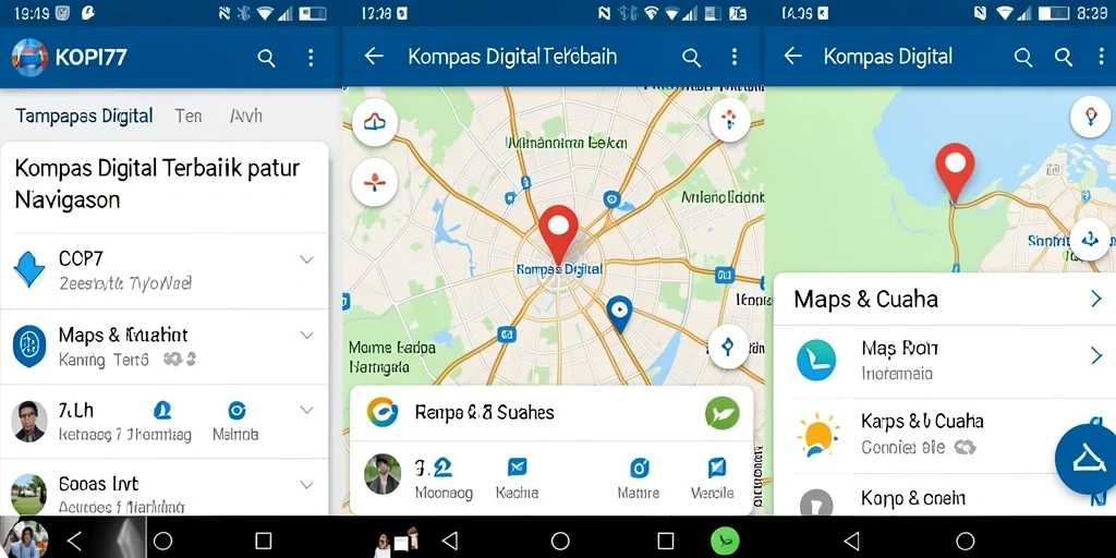 Tampilan antarmuka KOPI77 dengan fungsi kompas digital yang akurat.