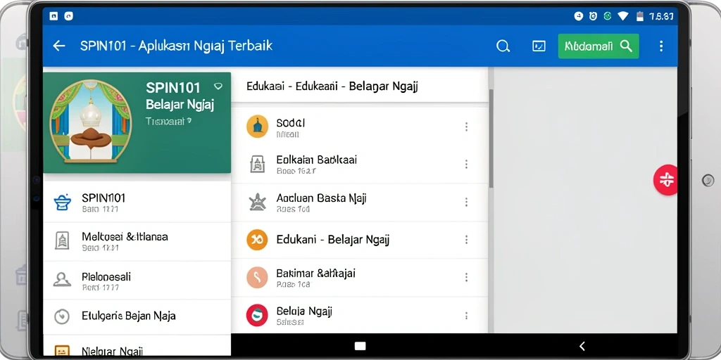Tampilan antarmuka SPIN101 untuk belajar Ngaji yang interaktif dan menarik.